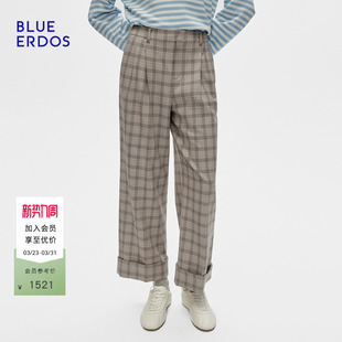 ERDOS 女裤 春季 复古学院风直筒格纹九分裤 B256M1015 新品 BLUE