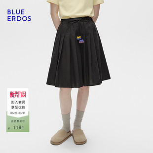 新复古简约可拆卸手钩花设计百褶短裙B256M0035 春季 BLUE ERDOS