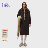 BLUE 女大衣 休闲学院风羊毛混纺翻领牛角扣长款 ERDOS冬季 新品