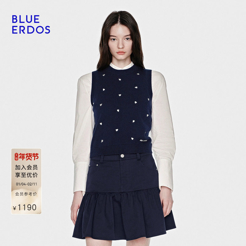 【心愿针织】BLUE ERDOS26早春新品休闲羊毛羊绒混纺圆领刺绣背心,女装/女士精品,羊绒衫,淘宝优惠券,粉丝福利购,淘宝优惠卷