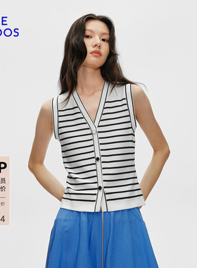 BLUE ERDOS 春季简约V领藏青白条纹航海风无袖背心B255D2025