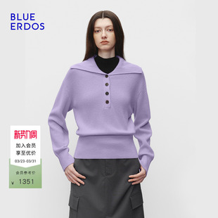 ERDOS春季 BLUE 新智性通勤精纺羊毛羊绒翻领针织衫 明星同款