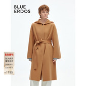 ERDOS 冬季 美拉德斗篷外套浴袍式 BLUE 毛呢直筒中长款 大衣