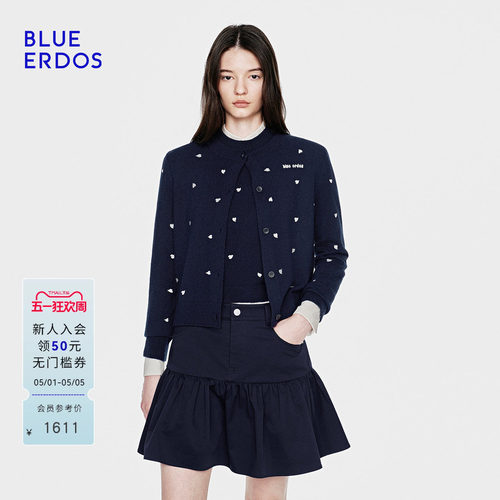 【明星同款】BLUE ERDOS26早春新心愿针织羊毛羊绒混纺针织开衫女