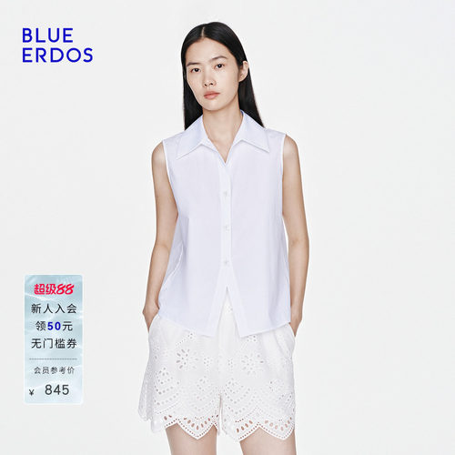 【100%棉】BLUE ERDOS2026夏季新品复古俏皮装饰扣翻领无袖衬衫女