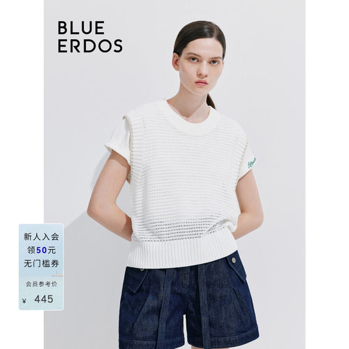 blueerdos镂空翻花女针织背心