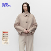 BLUE 气质通勤羊毛混纺翻领毛呢大衣外套女 新品 ERDOS 冬季