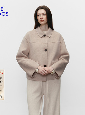 BLUE ERDOS 冬季新品气质通勤羊毛混纺翻领毛呢大衣外套女