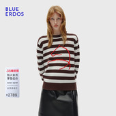 ERDOS春季 BLUE 新复古休闲100%山羊绒圆领刺绣羊绒衫 明星同款
