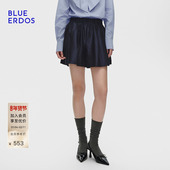 ERDOS 冬季 新品 BLUE 复古简约松紧腰藏青色显瘦女短裤 B256M5003