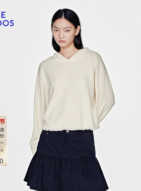 BLUE ERDOS2026早春新品松弛百搭羊毛羊绒混纺休闲连帽刺绣套衫女
