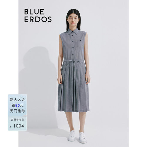 blueerdos纯棉翻领无袖连衣裙