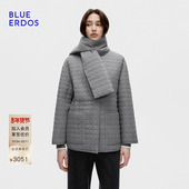 BLUE 鹅绒服女B256JF010 轻盈感格纹绗缝圆领短款 ERDOS冬季 新品