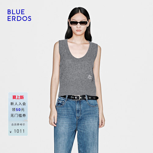 【明星同款】BLUE ERDOS26早春新品100%山羊绒U型领刺绣女背心
