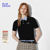 ERDOS 秋冬新品 简约通勤小翻领半袖 BLUE 女针织衫 B2256A006
