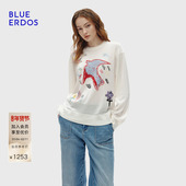 简约精纺圆领刺绣提花女套衫 BLUE B256D0030 新品 时尚 ERDOS 冬季