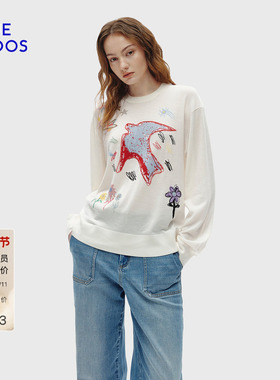 BLUE ERDOS 冬季新品时尚简约精纺圆领刺绣提花女套衫B256D0030