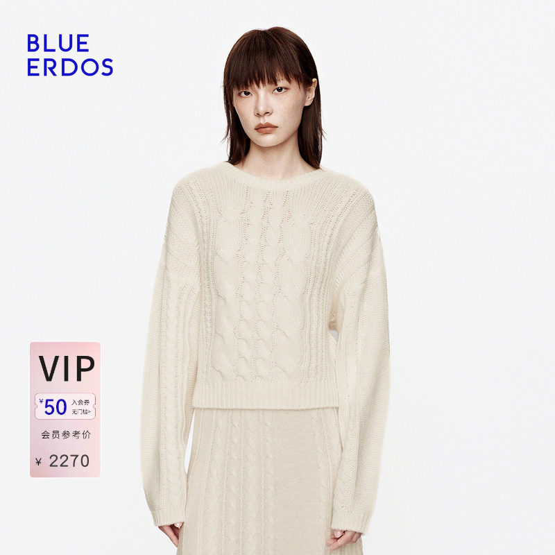 BLUE ERDOS2026秋季新品圆领毛衣通勤松弛感山羊绒混纺针织上衣女