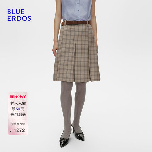 BLUE ERDOS 秋季高智复古学院风格纹A字百褶裙半裙B256M0004