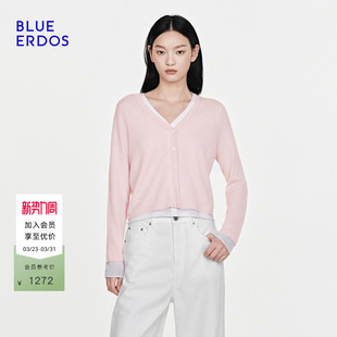 通勤百搭假两件V领开衫 ERDOS26早春新品 BLUE 女 100%绵羊毛