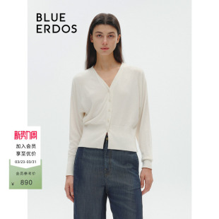 针织开衫 桑蚕丝混纺V领插肩袖 女 ERDOS春季 BLUE