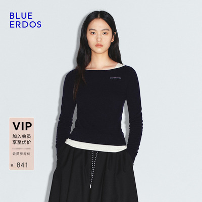 BLUE ERDOS 冬季新时尚简约logo刺绣一字领女针织衫B2256A005