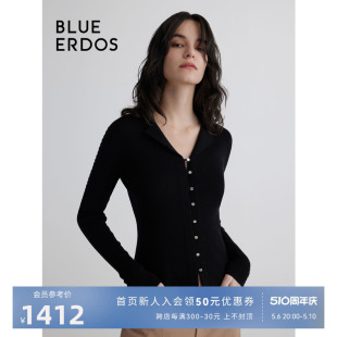 针织开衫 羊毛黑色翻领修身 B236D1006 ERDOS冬季 BLUE