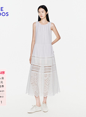 【100%棉】BLUE ERDOS2026夏季新品镂空刺绣微A收腰无袖连衣裙女