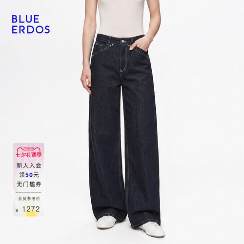 【100%棉】BLUE ERDOS2026秋冬新品简约通勤宽松直筒原色牛仔裤