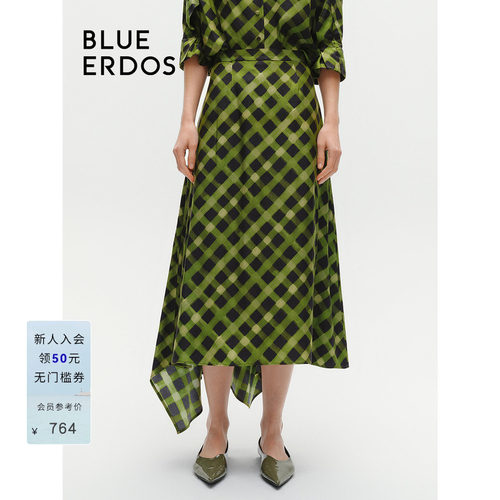 blueerdosA字格纹不规则半裙