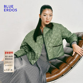 BLUE 复古休闲拼接领绗缝夹克鹅绒羽绒服外套女 新品 ERDOS 冬季