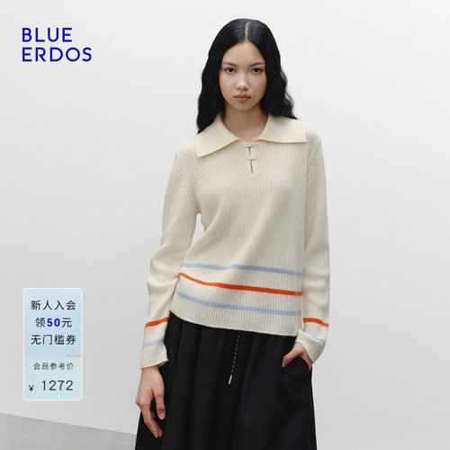 【100%山羊绒】BLUE ERDOS早春新简约翻领撞色针织衫B2256A003