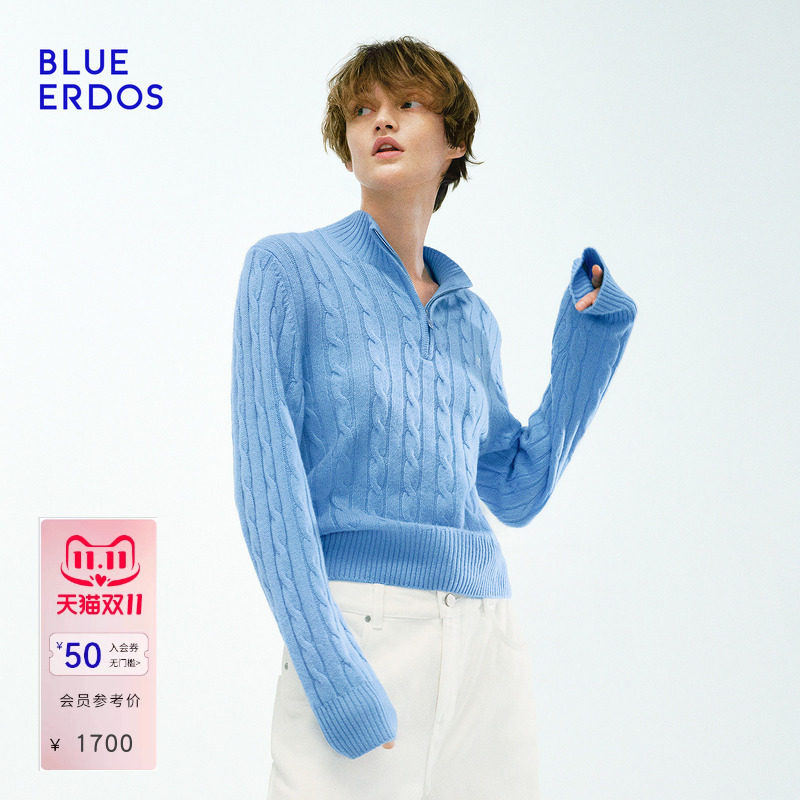 BLUE ERDOS2026秋冬新品半高领针织衫休闲都市风山羊绒混纺上衣女