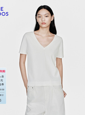 BLUE ERDOS2026早春新品休闲百搭V领显瘦半袖T恤女B2265A082