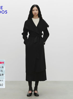 BLUE ERDOS春季新品摩登质感羊毛羊绒翻领黑色女大衣B256K4701