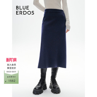 BLUE 高智感通勤A型弹力羊绒毛呢半裙B246C0003 ERDOS春季