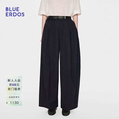 BLUE ERDOS2026夏季新品松弛感棉混纺挺括斜纹阔腿休闲长裤女