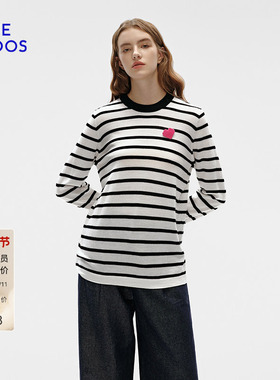 【100%绵羊毛】BLUE ERDOS春爱心胸针航海风条纹针织衫B555D0004