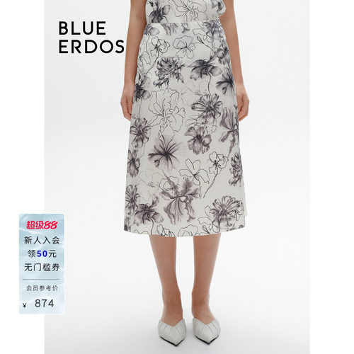 blueerdos气质通勤印花A字半裙