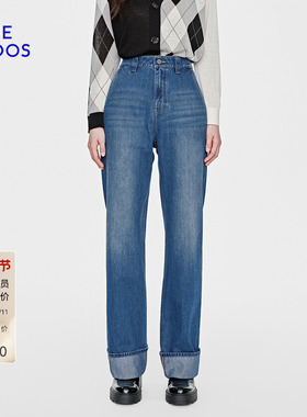 BLUE ERDOS2026早春新品复古百搭棉混纺翻边直筒牛仔裤B2265M066