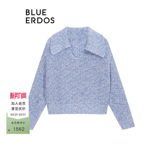 BLUE 女B245D0081 ERDOS美拉蓝简约翻领纯棉针织套衫