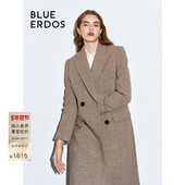 BLUE 100%绵羊毛 ERDOS美拉德驼色正肩毛呢大衣女