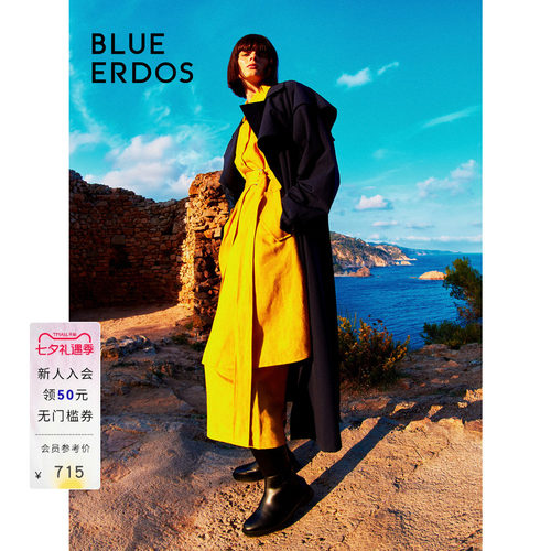blueerdos简约翻领系带连衣裙