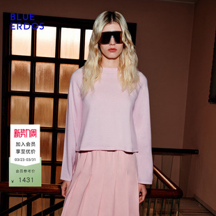 100%山羊绒 圆领长袖 BLUE 休闲简约短款 羊绒衫 ERDOS26早春新品