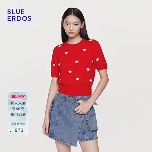 【心愿针织】BLUE ERDOS26春季新品100%绵羊毛圆领提花半袖针织衫