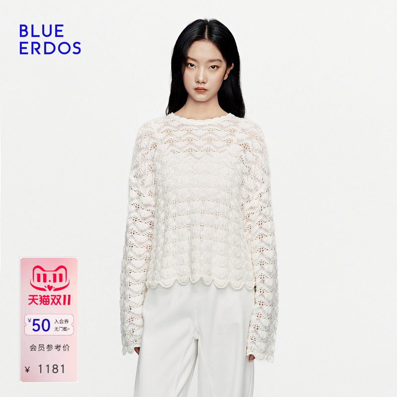【100%绵羊毛】BLUE ERDOS2026秋冬新品简约立体提花圆领针织套衫