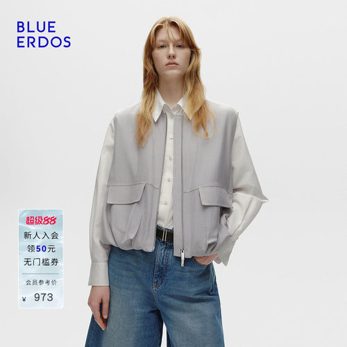 BLUE ERDOS 春季新品格雷系烟灰色无袖拉链女外套B256J3001