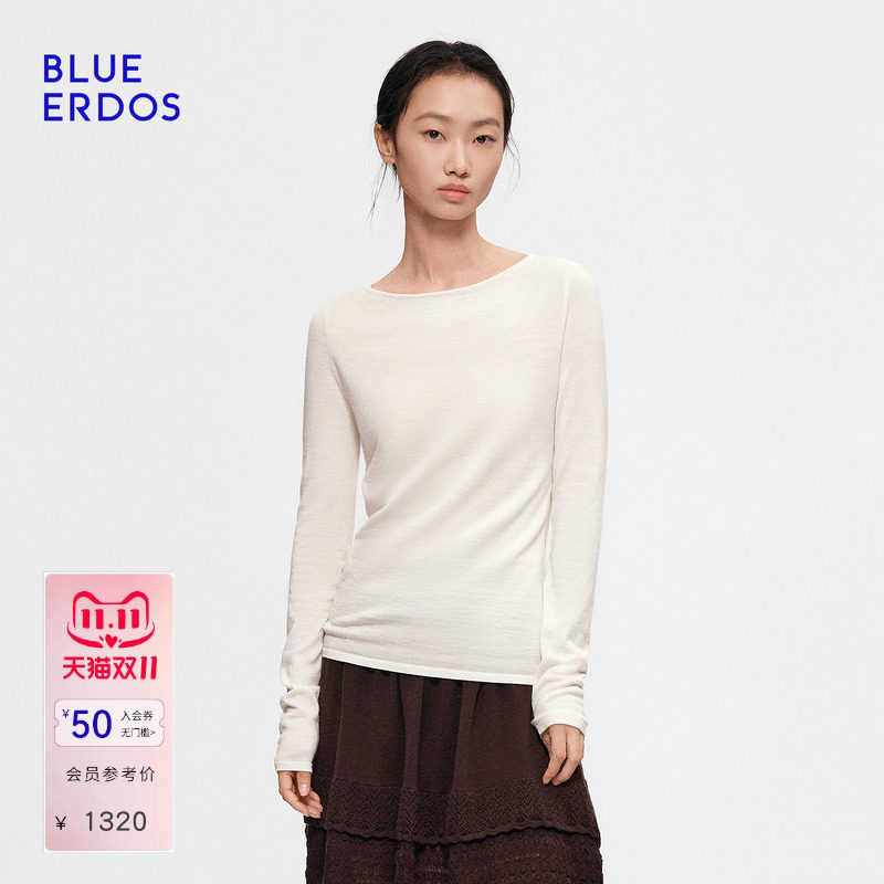 【芭蕾系列】BLUE ERDOS2026秋冬新品气质设计感羊绒混纺露背套衫
