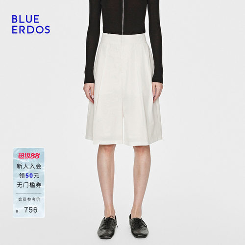 BLUE ERDOS2026夏季新品通勤百搭棉混纺A字阔腿休闲中裤女