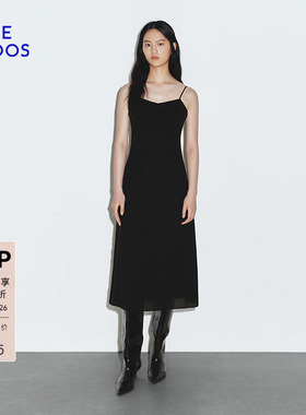 BLUE ERDOS 春季简约时尚黑色中长收腰显瘦吊带连衣裙B245I4040